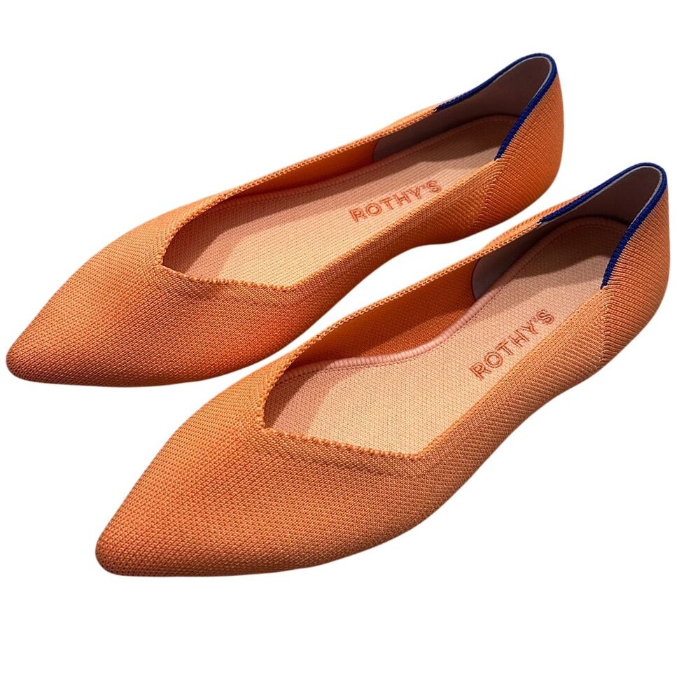 Rothy’s The Point Flats Vibrant Orange Persimmon Balletcore Comfort Minimalist 9 - Picture 1 of 7
